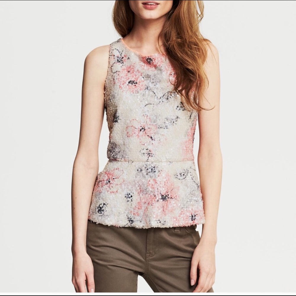 Peplum pastel sequin floral top by Banana Republic